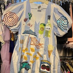 Queen of Sparkles Blue Stripe Italy Dress XS